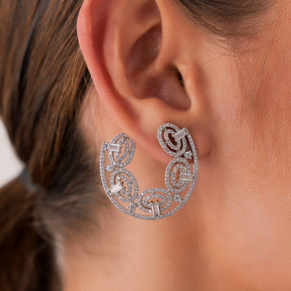 Brinco Argola Frontal Circulos Rodio Branco