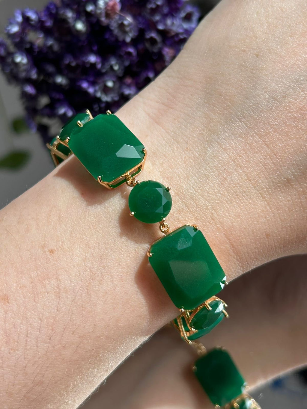 Pulseiras Pedras Verde Esmeralda Dourada