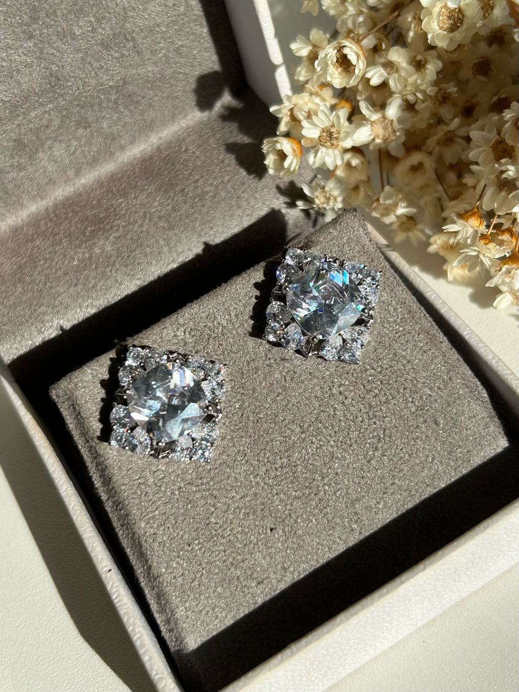 Brinco Losango Cristal Rodio Branco