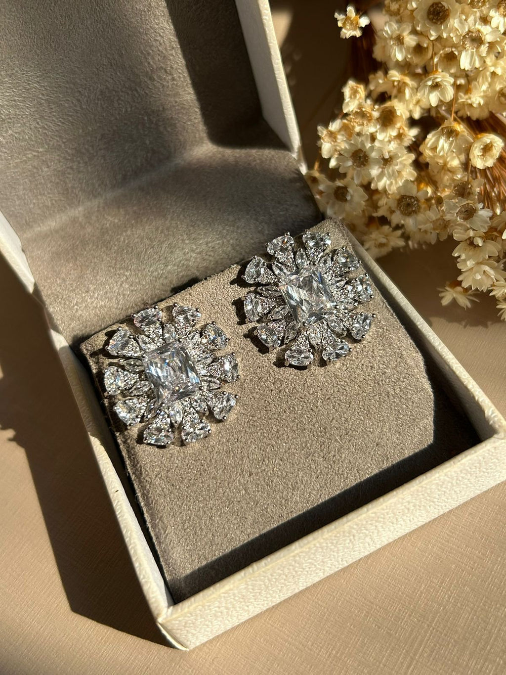 Brinco Raios Cristal Rodio Branco