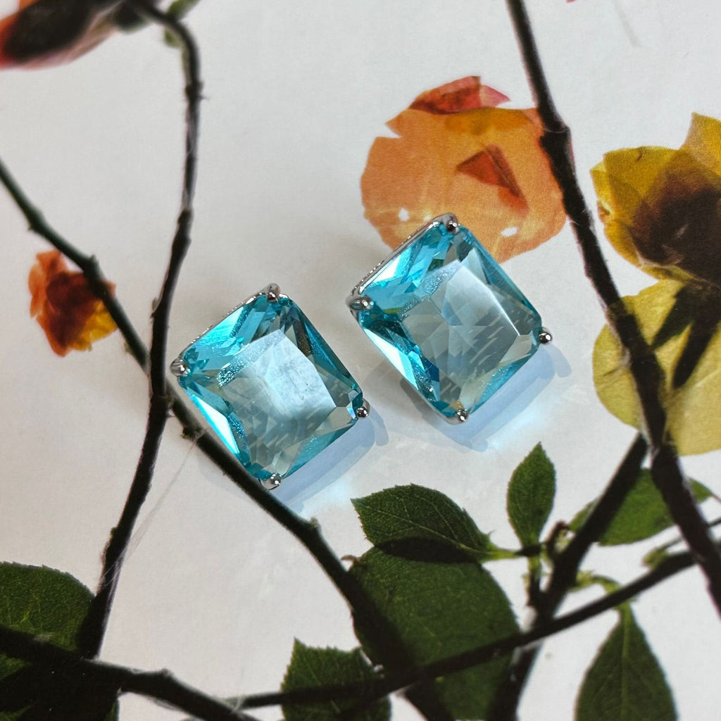 Brinco Retangular Àgua Marinha