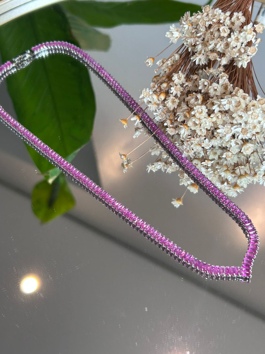 Colar Riviera Baguetes Safira Rosa/Pink