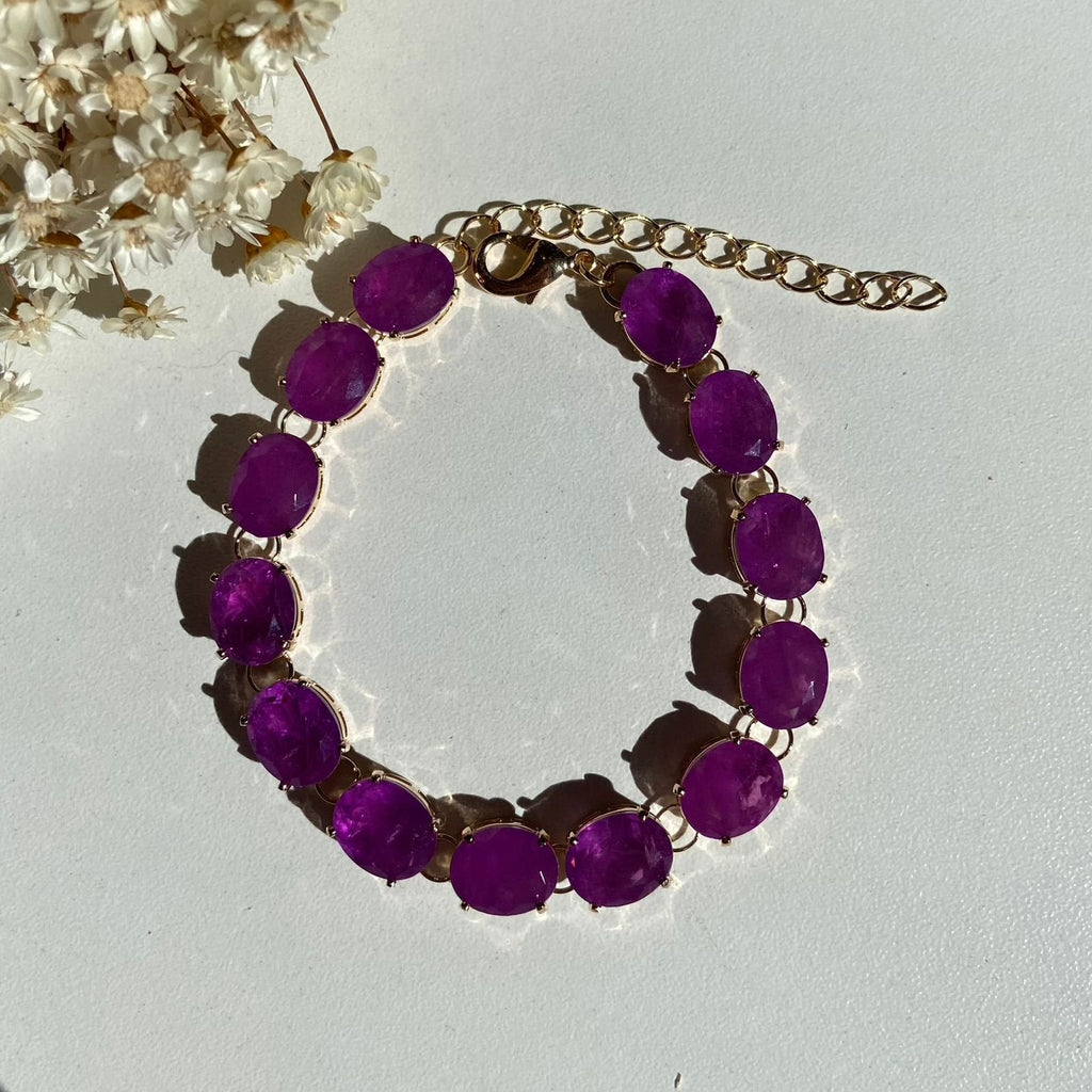 Pulseira Rivieira Pedras Ovais UltraVioleta Banho Ouro