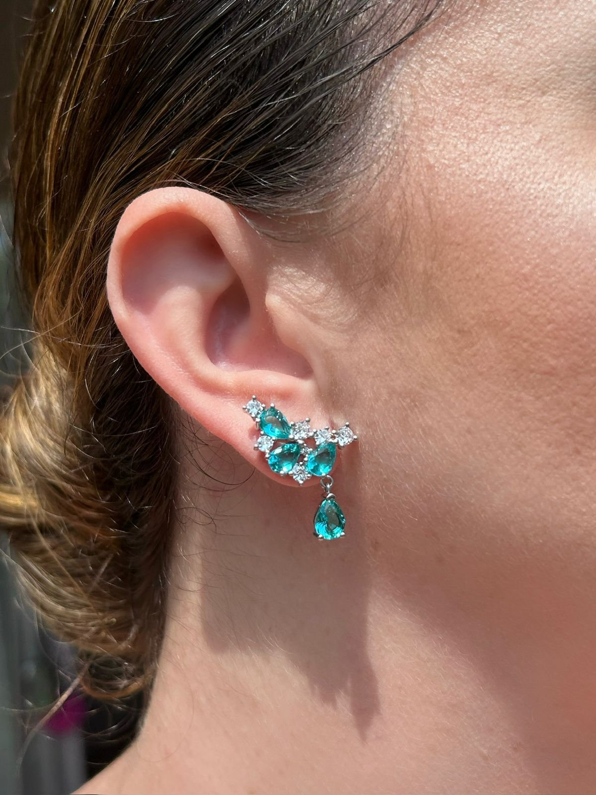 Brinco EarCuff Gota Turmalina Prateado