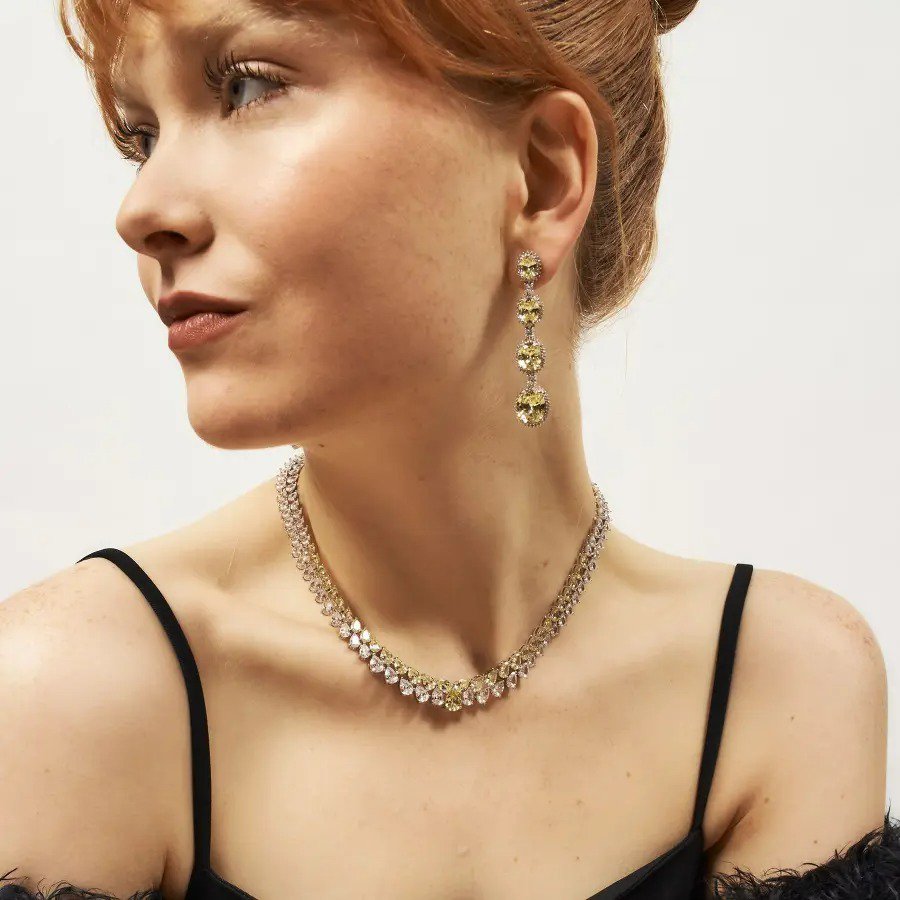 Brinco Luxo Pedras Ovais Fancy Yellow