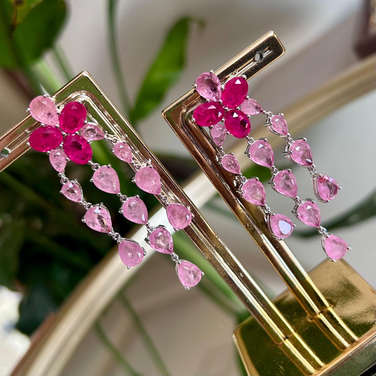 Brinco Carolina Franjas Pink E Light Pink Prateado