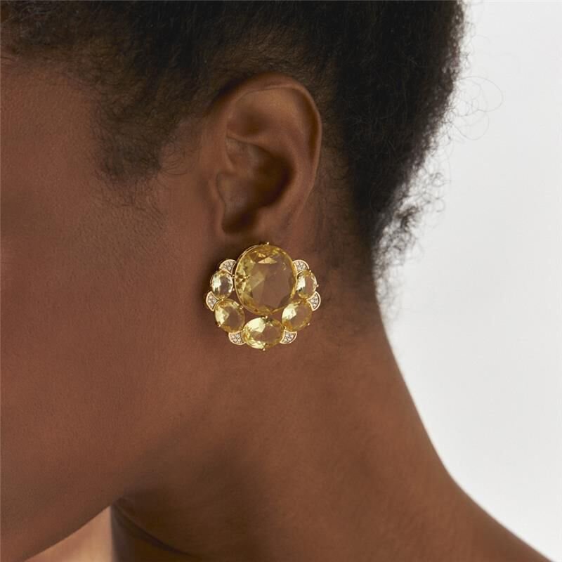 Brinco Luxo Fancy Yellow Redondo Dourado