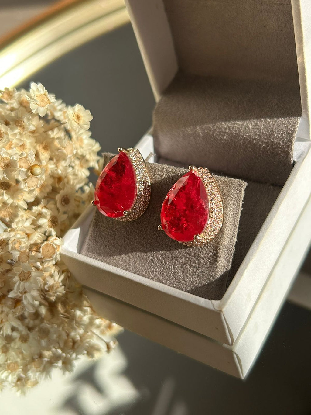 Conjunto Luxo Brinco e Anel Gota Cherry Ouro.