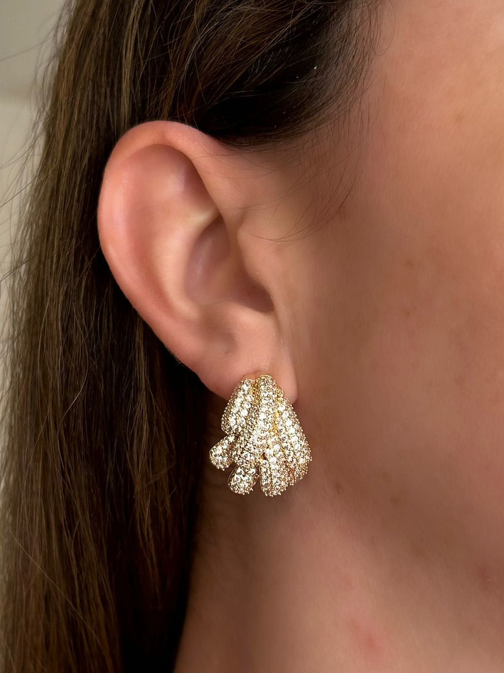 Brinco Camadas Cravejado Banho Ouro