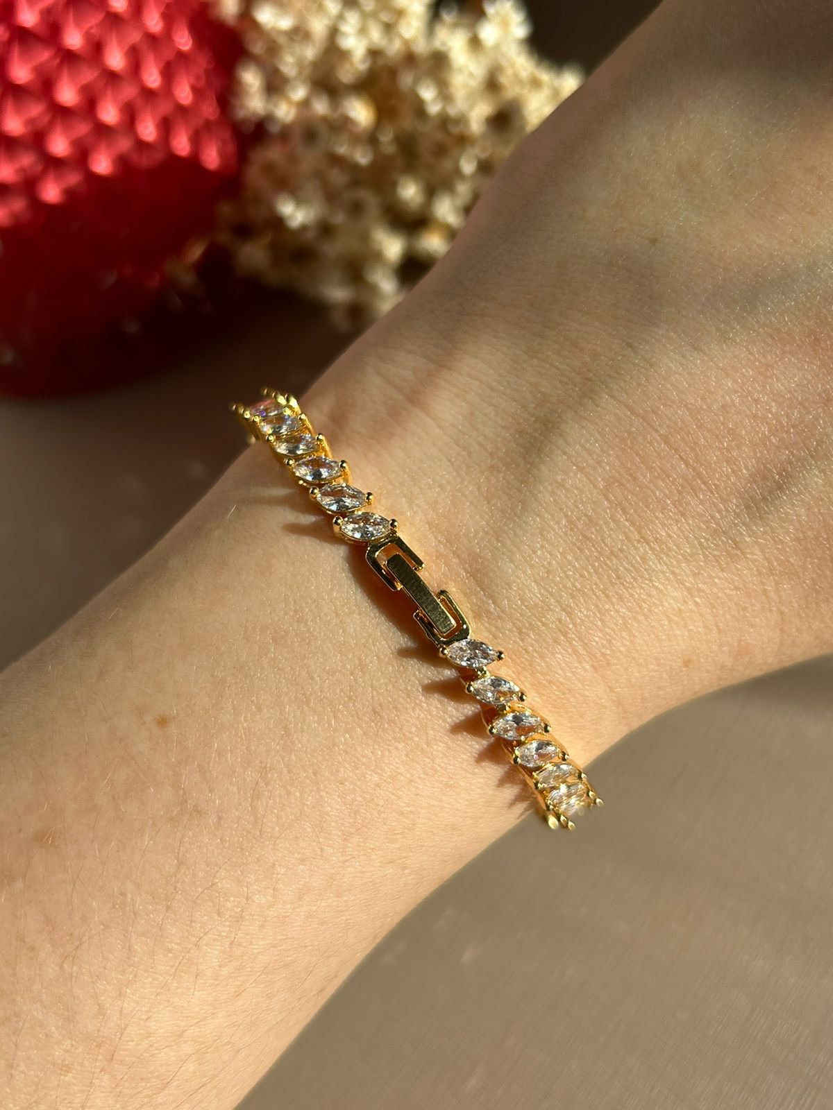 Pulseira Navete Cristal Ouro