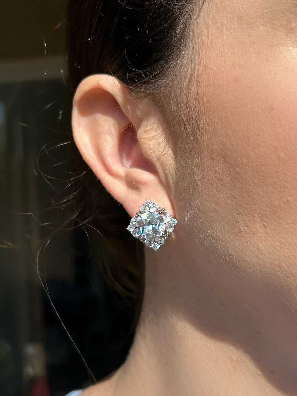 Brinco Losango Cristal Rodio Branco