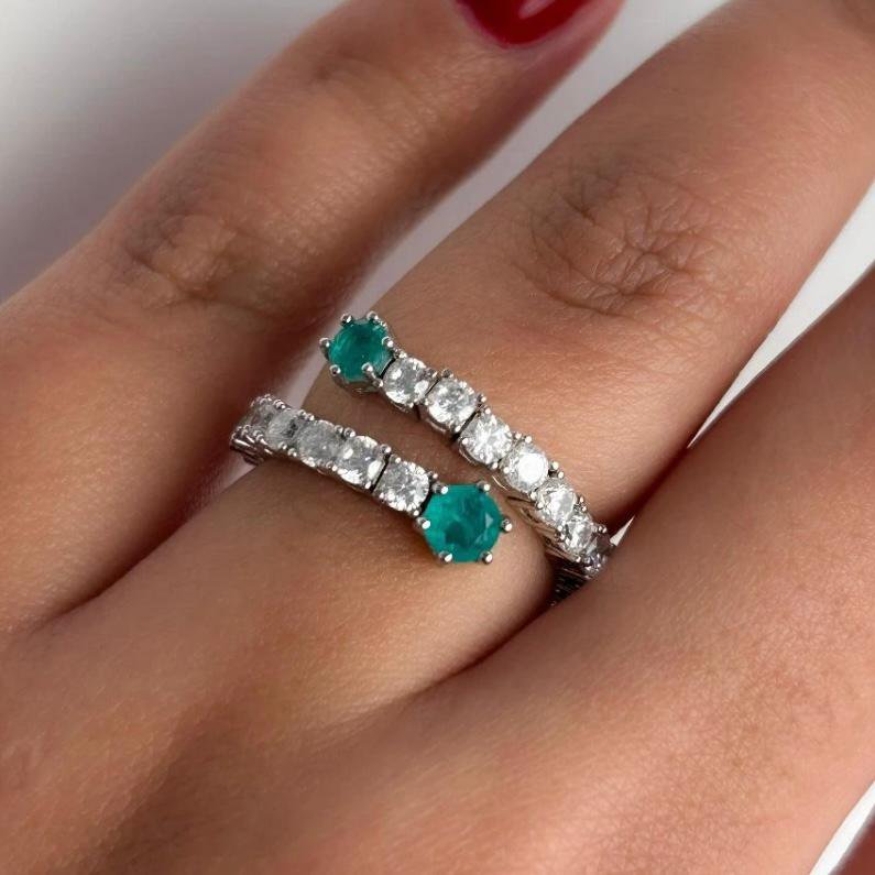 Anel Riviera Turmalina Ajustável Prateado