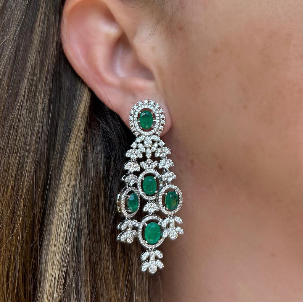 Brinco Luxo Fusion Verde Esmeralda Prateado