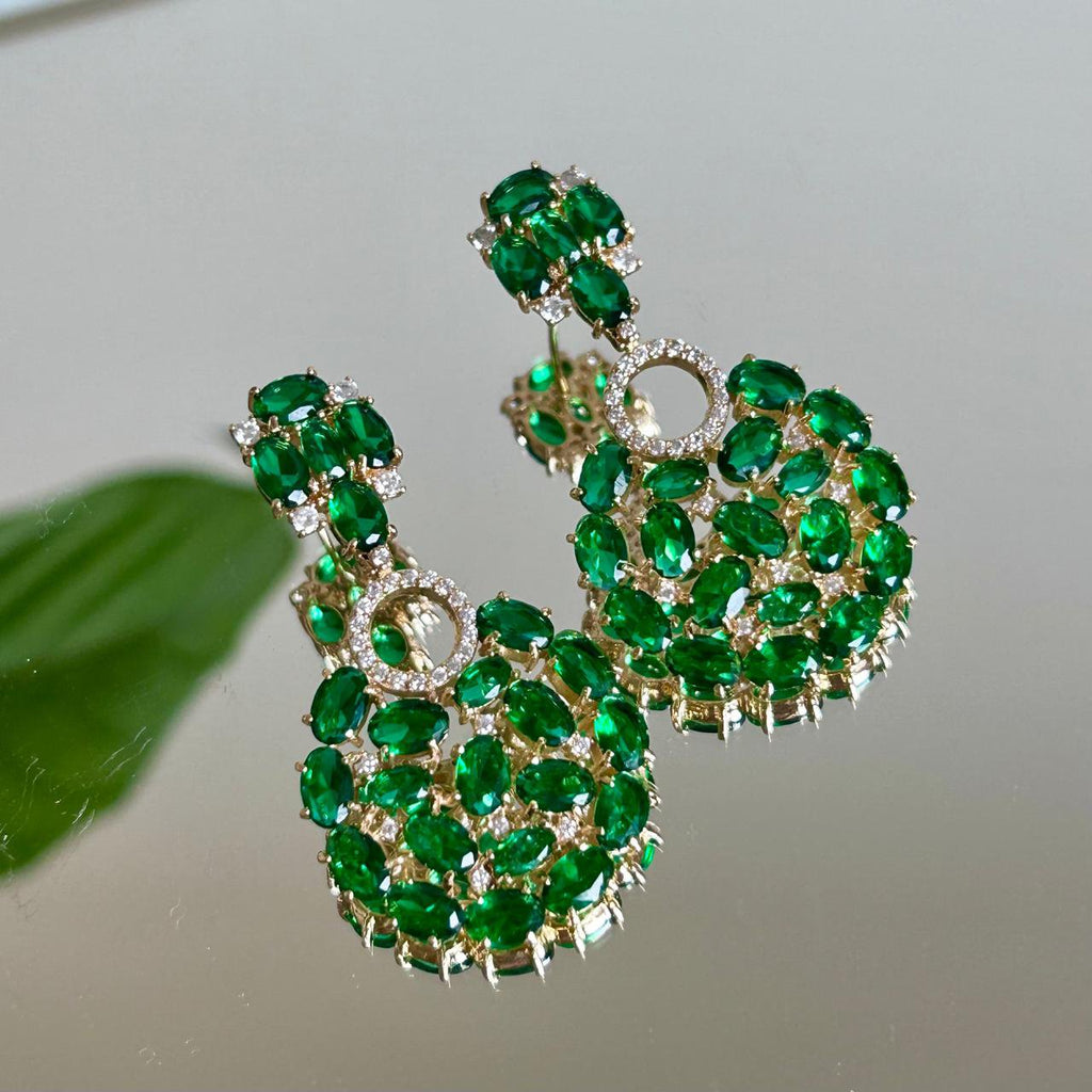 Brinco Luxo Oval Verde Esmeralda Dourado