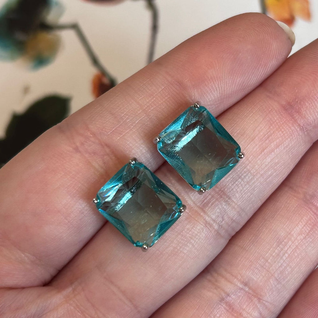 Brinco Retangular Àgua Marinha