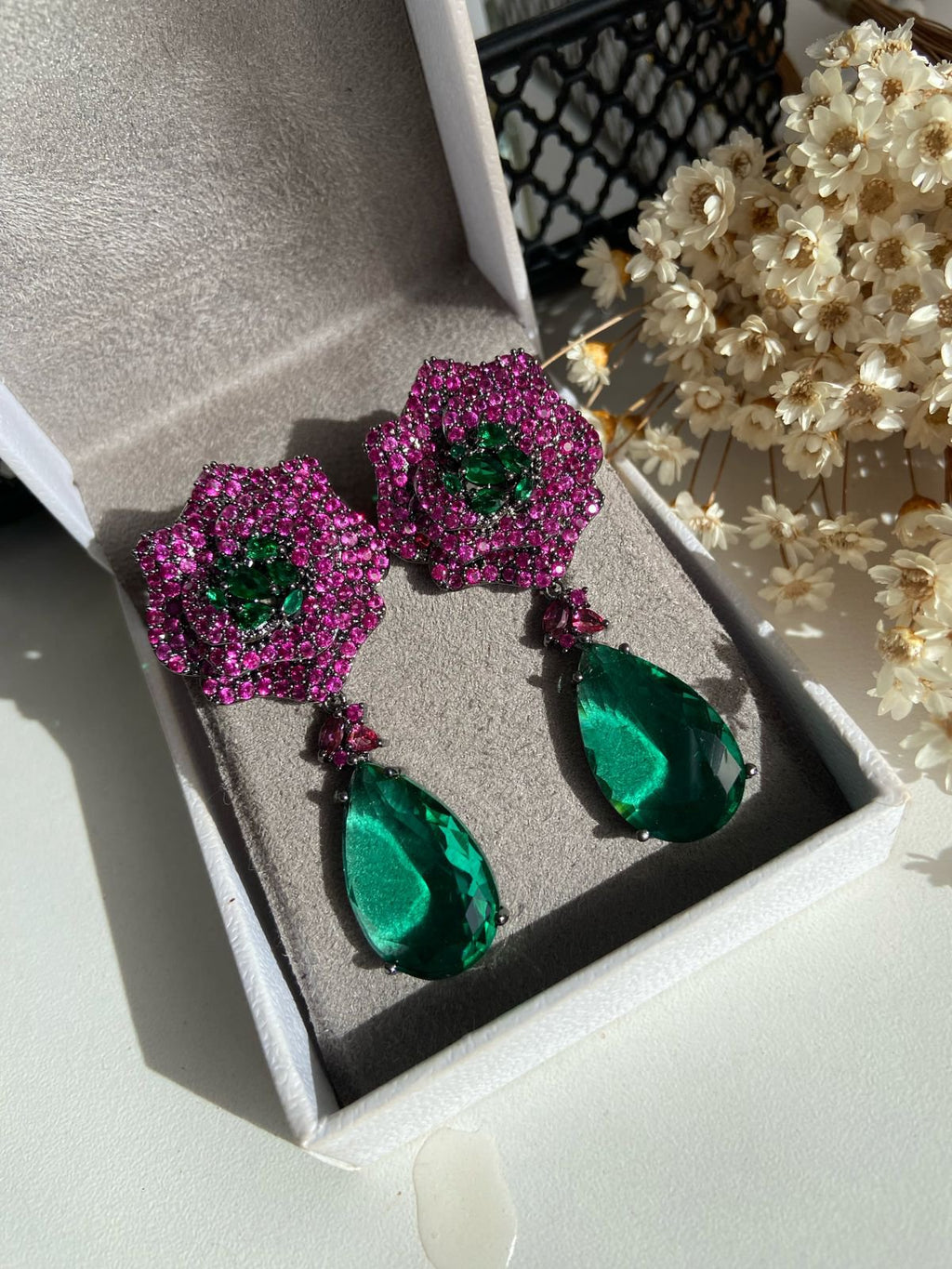 Brinco Rose Pink e Gota Verde