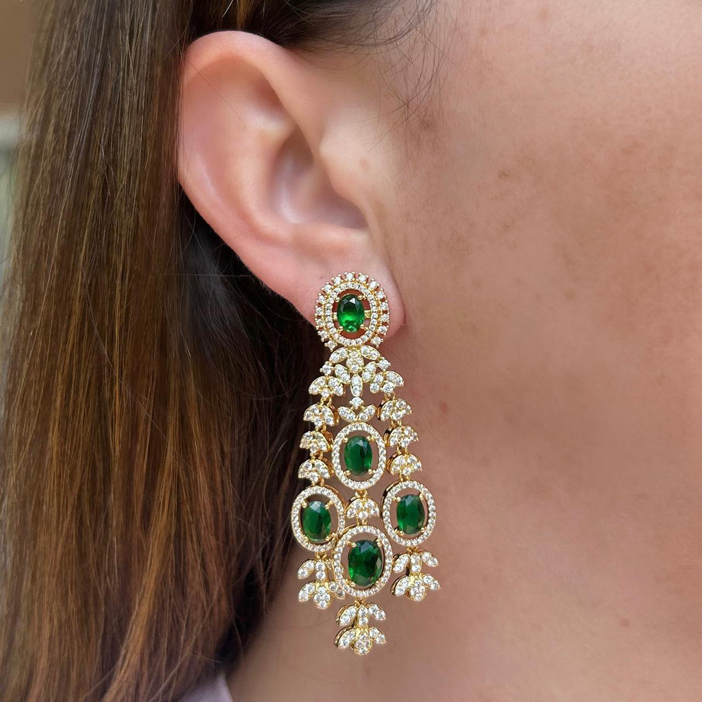Brinco Luxo Verde Esmeralda Dourado