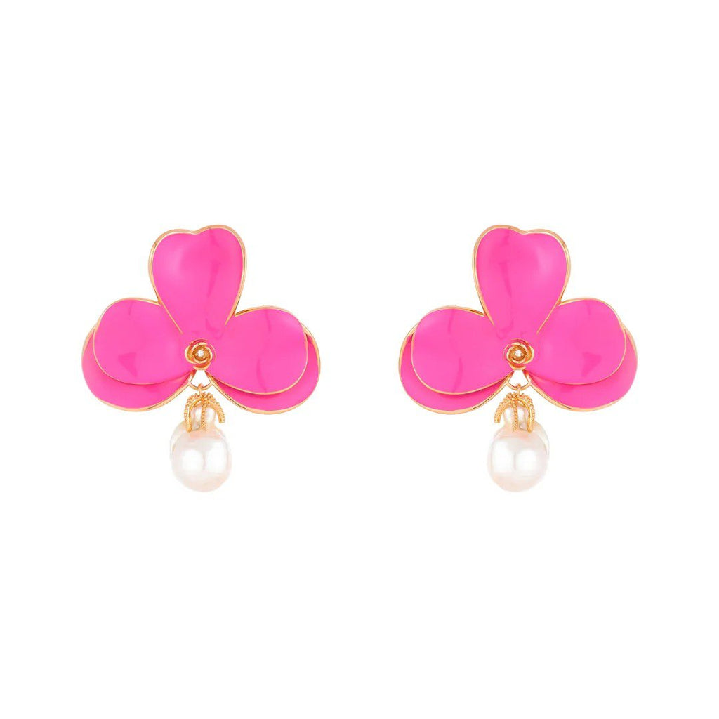 Brinco Orquidea Pink com Pérola Barroca