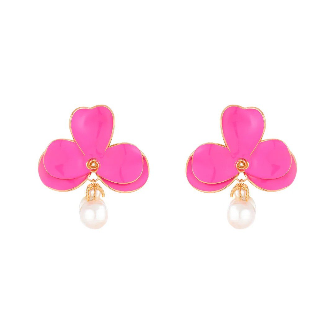 Brinco Orquidea Pink com Pérola Barroca