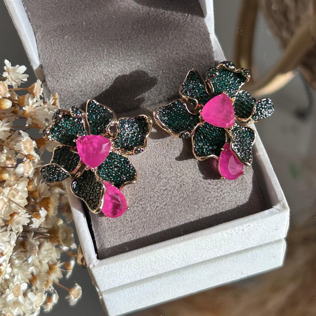 Brinco Flower Verde e Pink