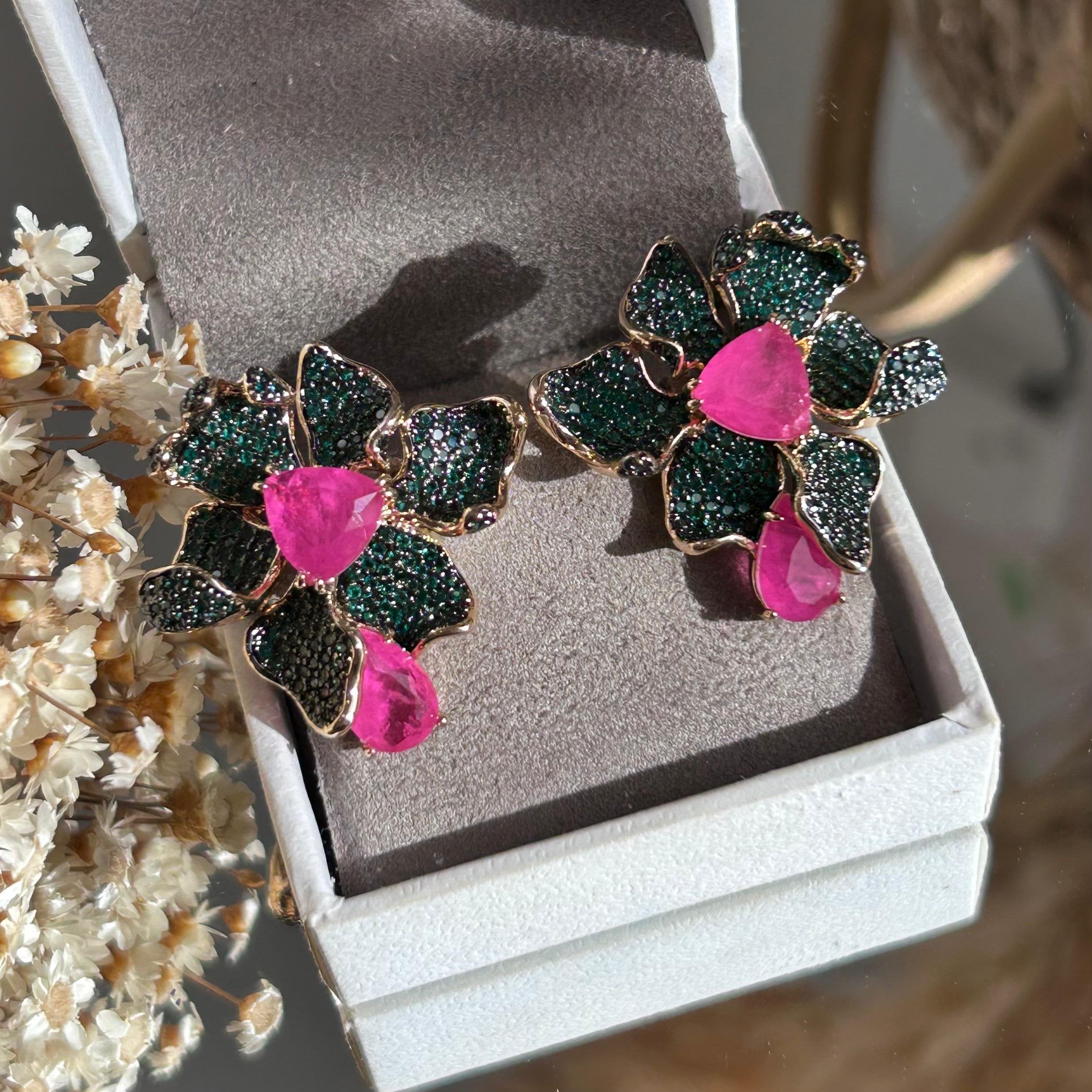 Brinco Flower Verde e Pink