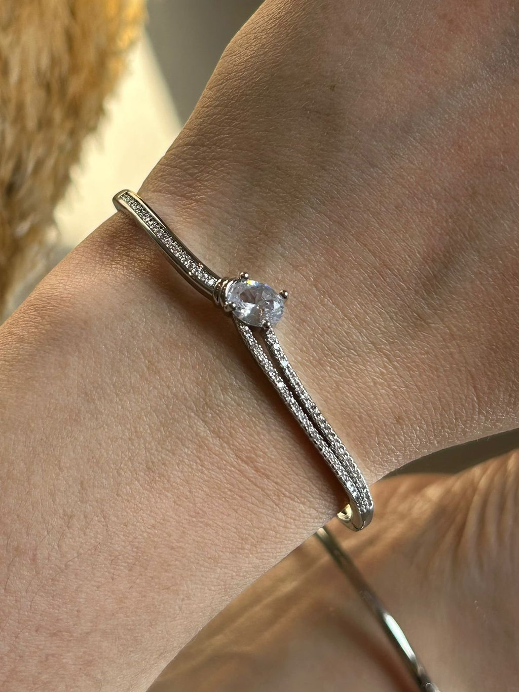 Bracelete Ródio Branco Zircônia Cristal Fecho Click