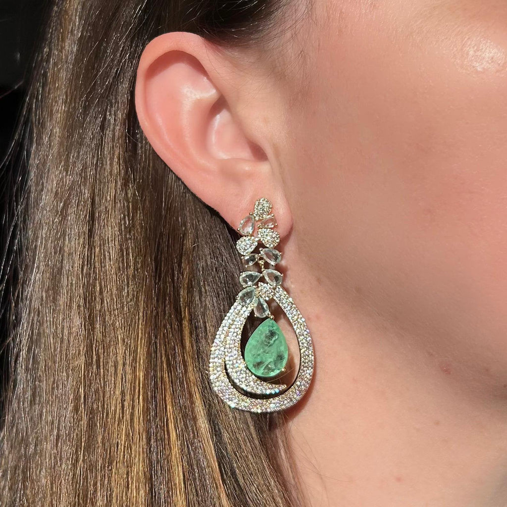 Brinco Luxo Gota Turmalina Verde