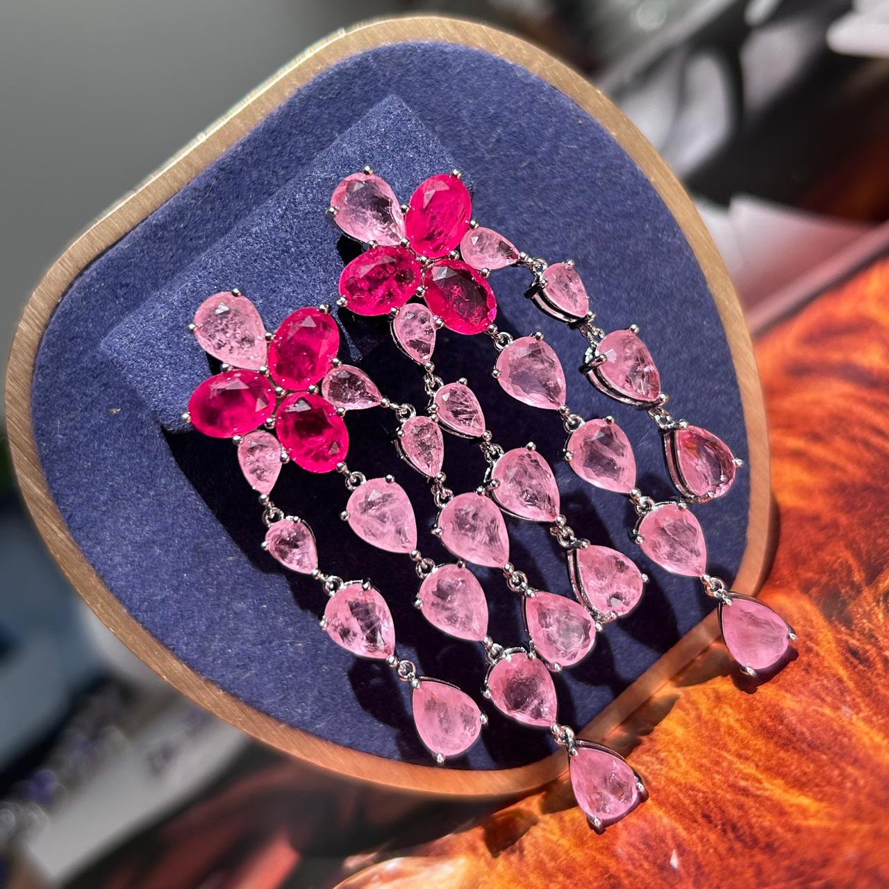 Brinco Carolina Franjas Pink E Light Pink Prateado