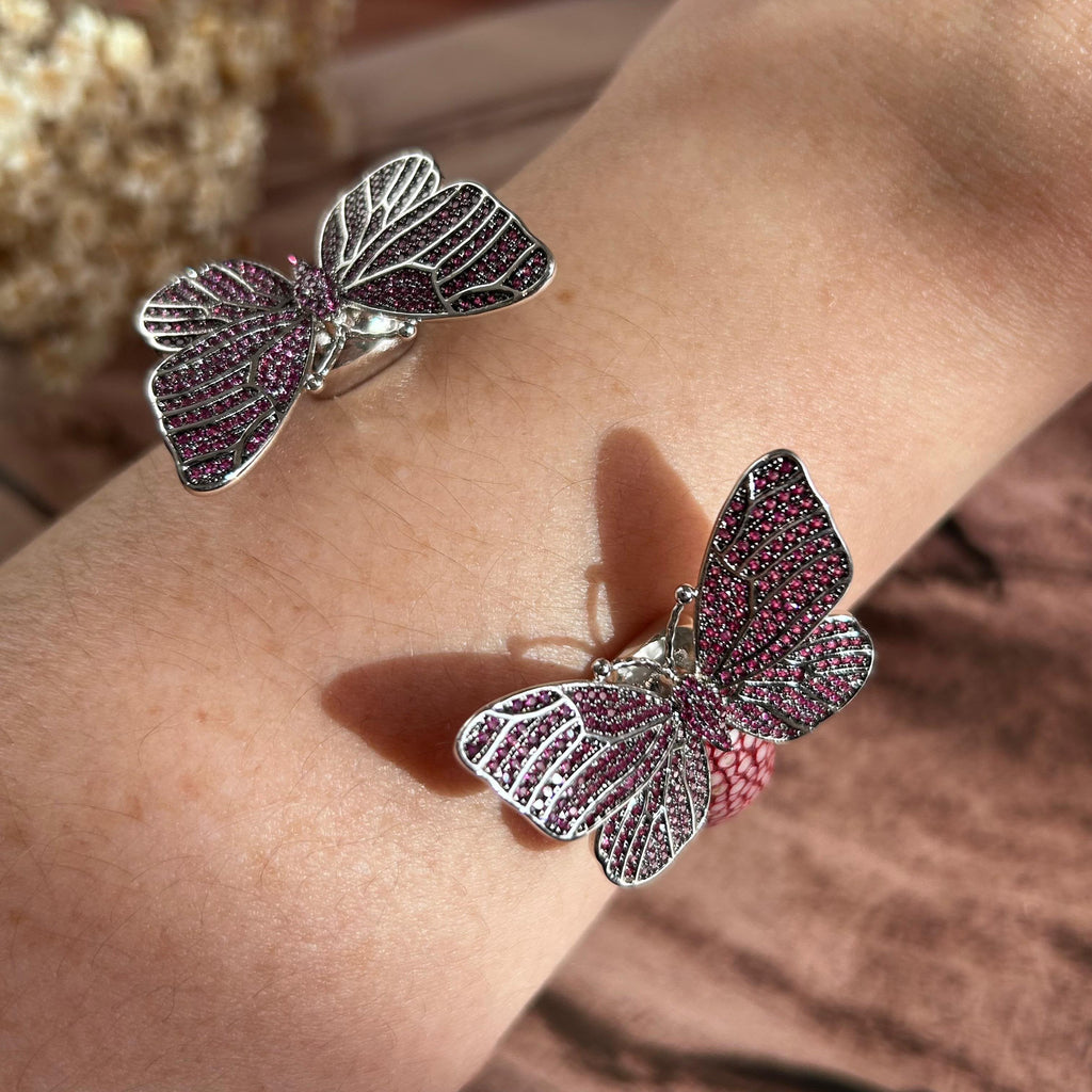 Bracelete Galuchat Marsala E Borboleta Pink