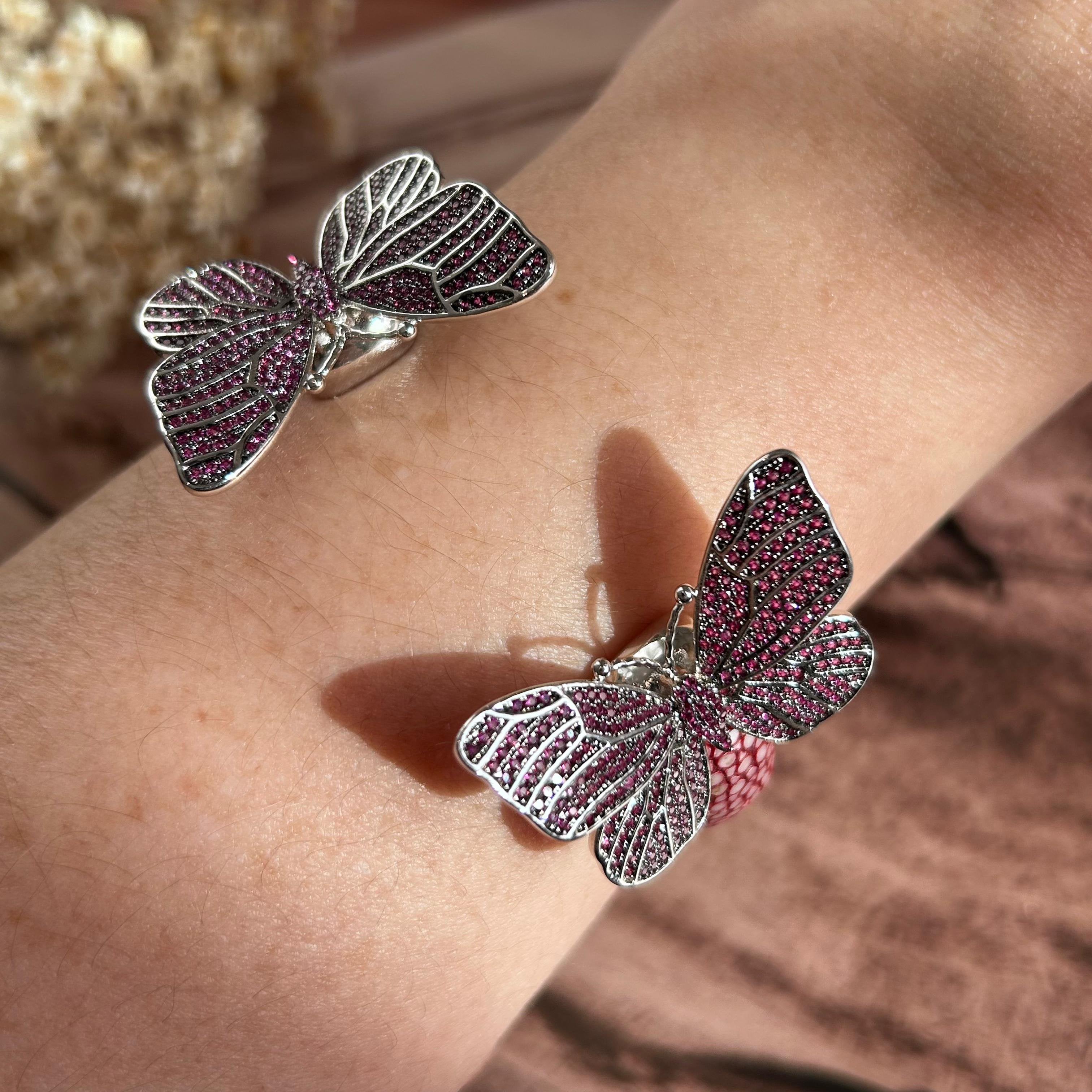 Bracelete Galuchat Marsala E Borboleta Pink