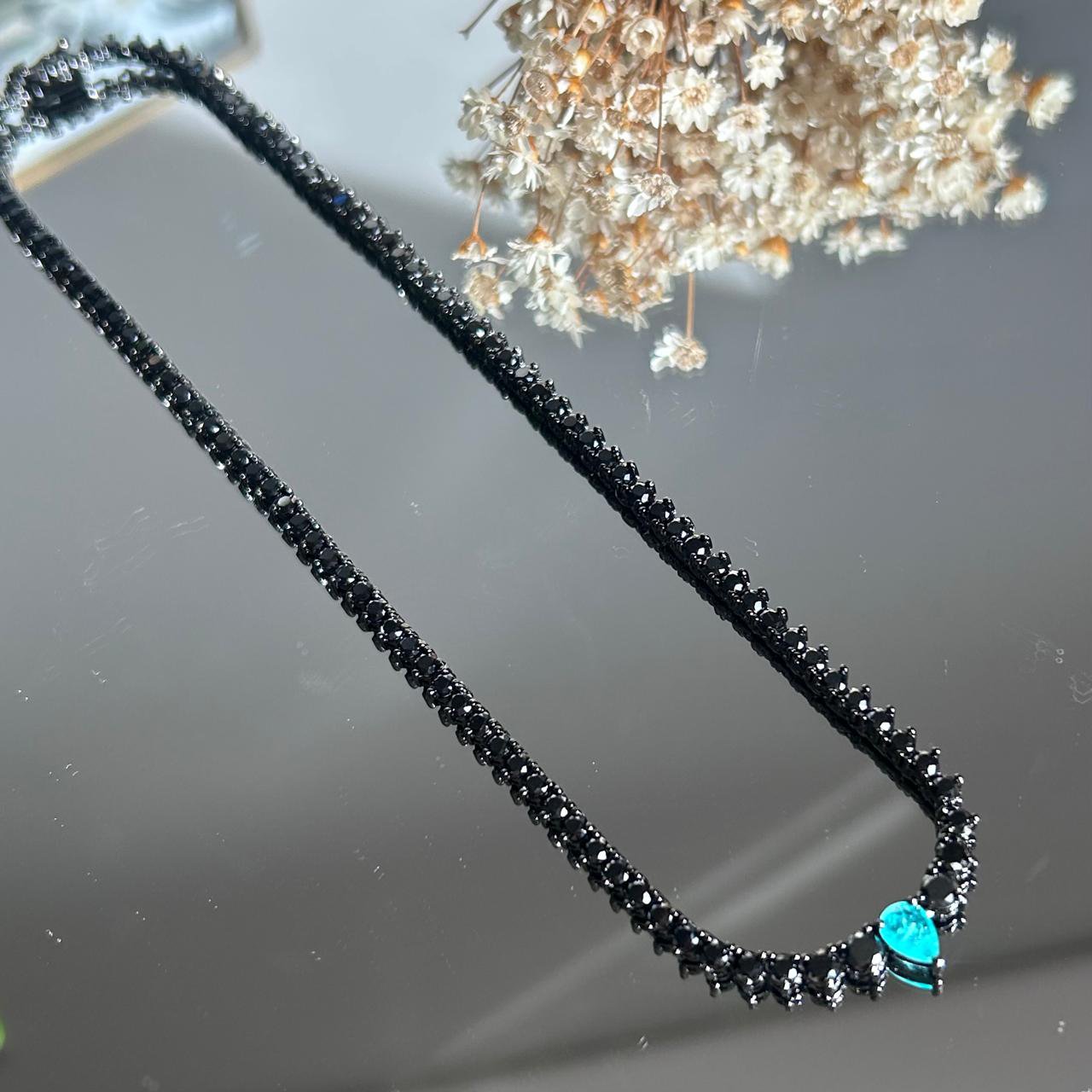 Colar Riviera Luxo Zircônia Negra e Turmalina