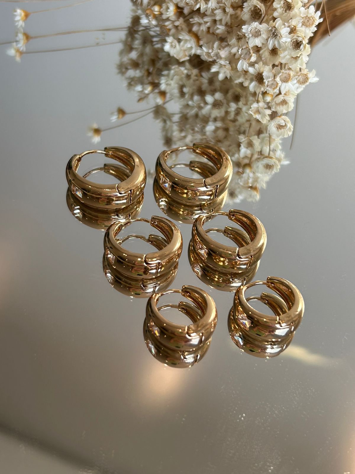 Trio de Argolas Zircônia Ouro