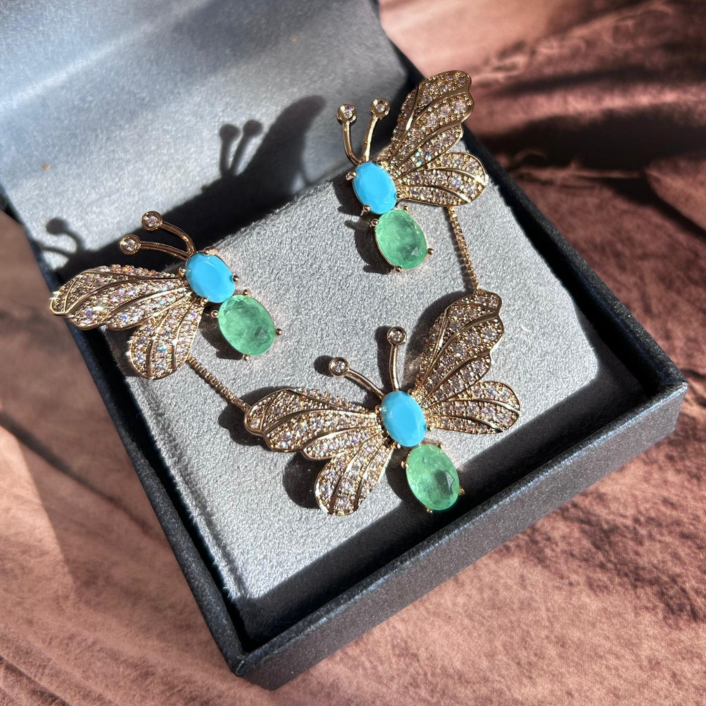 Conjunto Brinco e Colar Borboleta Turquesa