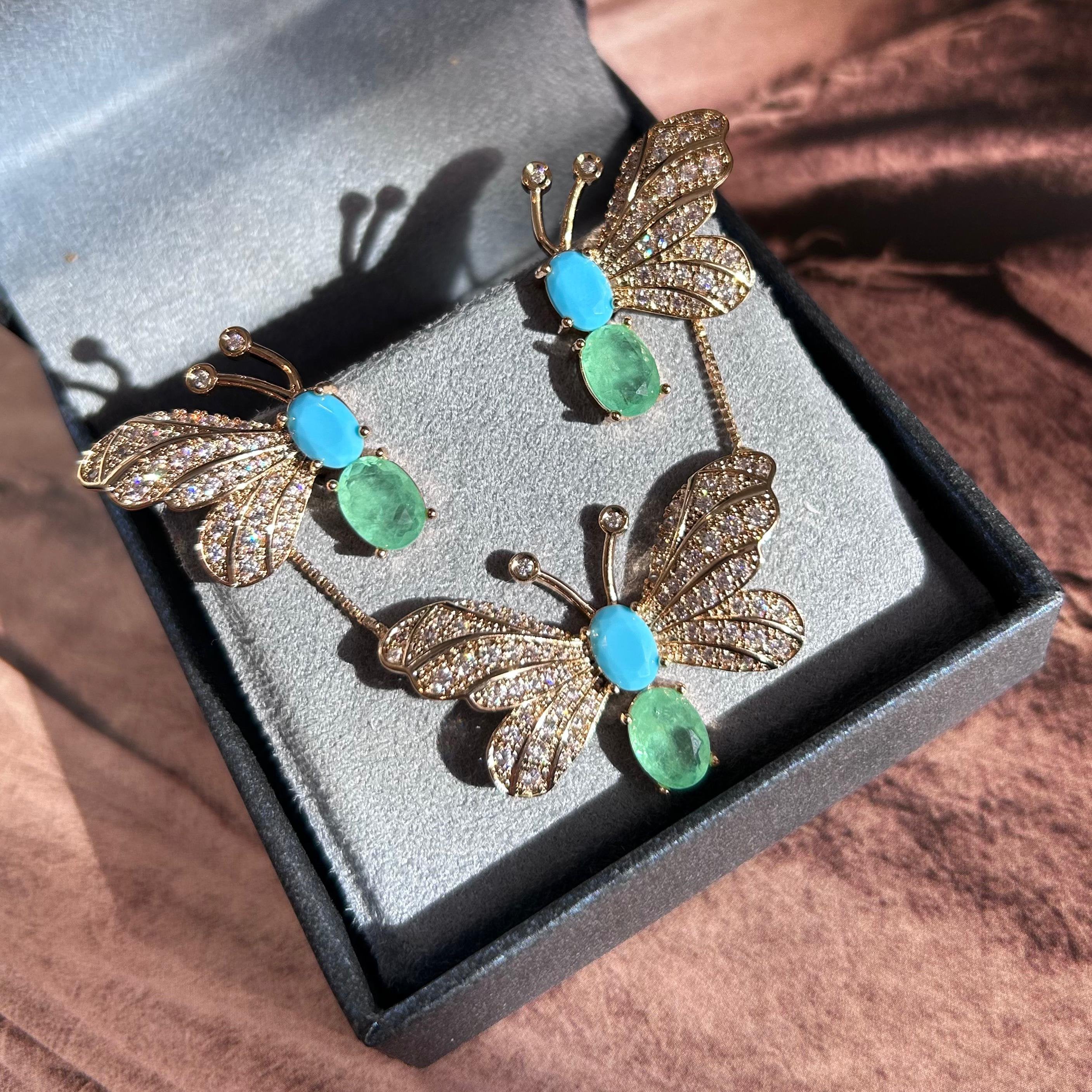 Conjunto Brinco e Colar Borboleta Turquesa