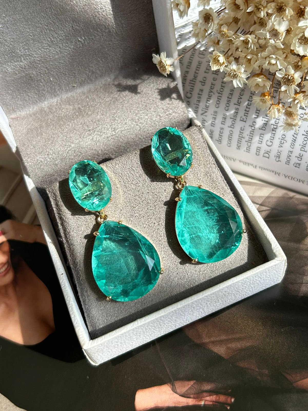 Brinco 2 em 1 Oval e Gota Turmalina