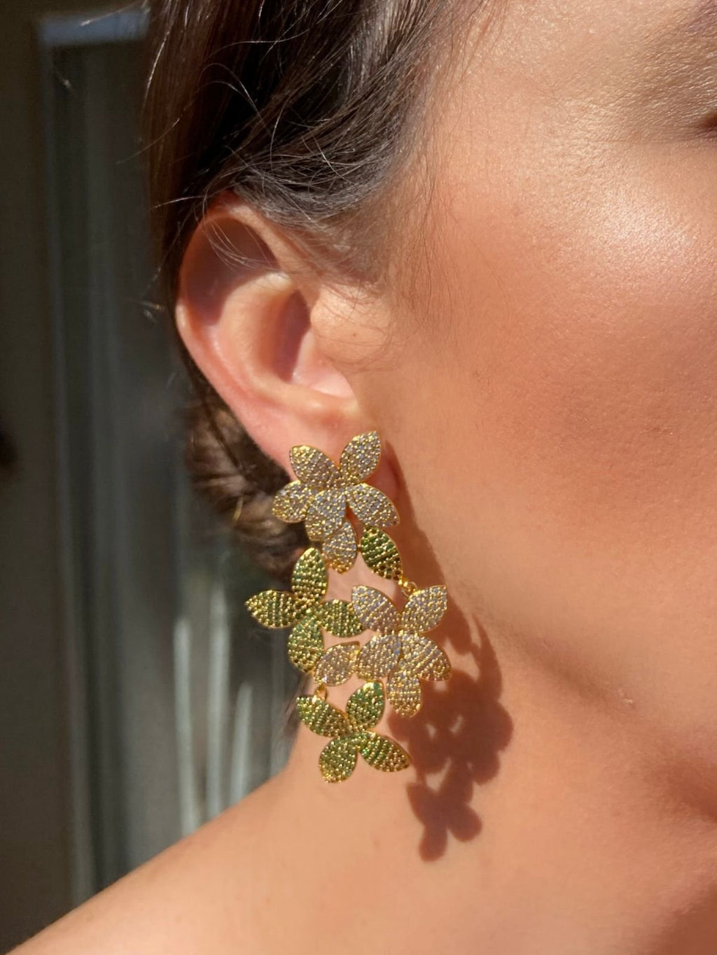 Brinco Flores Dourado e Verde