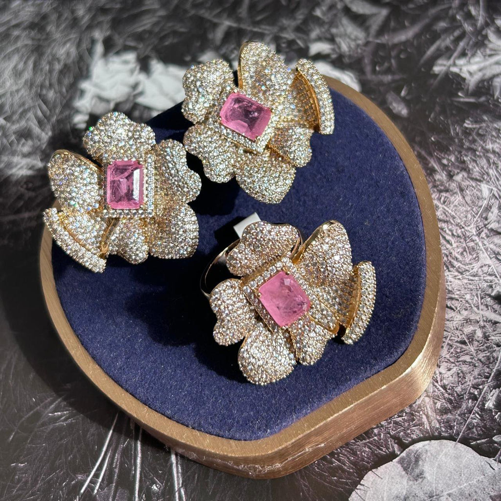 Conjunto Brinco e Anel Flor Ligth Pink Fusion