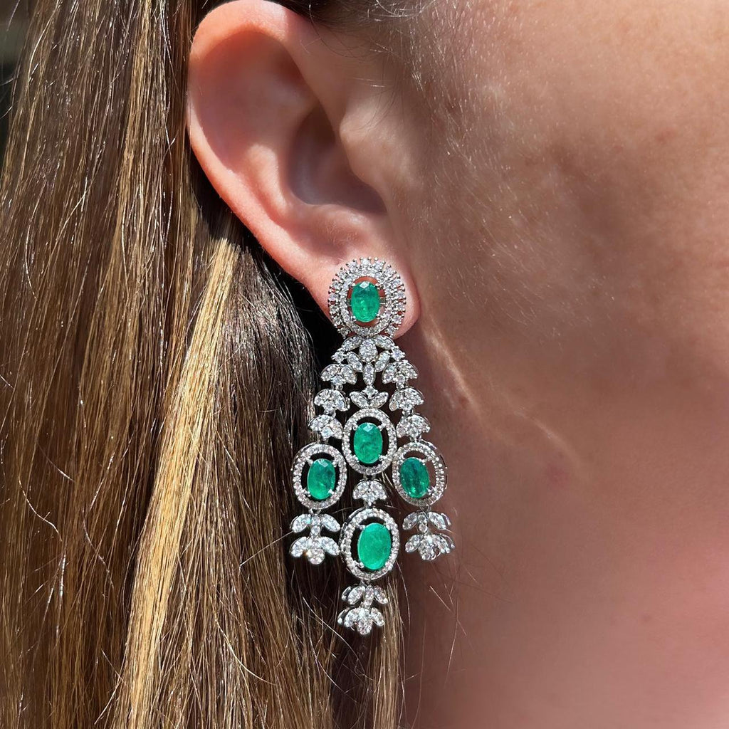 Brinco Luxo Fusion Verde Esmeralda Prateado
