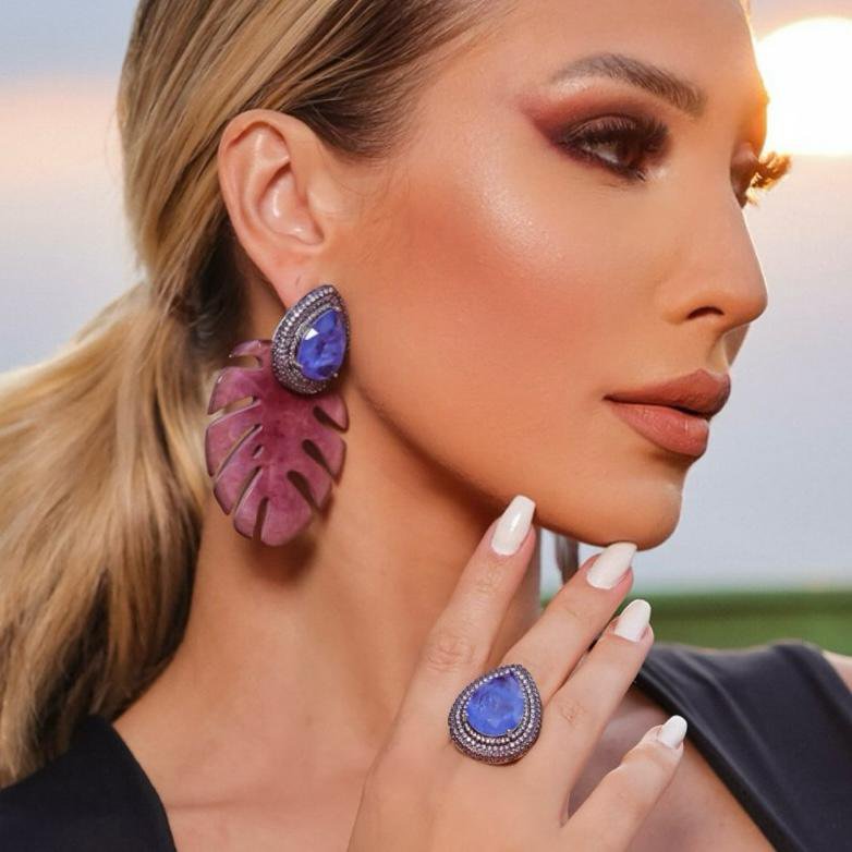 Brinco 2 em 1 Costela de Adão Tanzanita