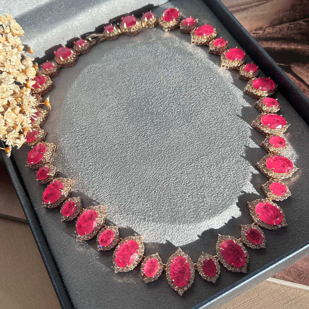 Colar Luxo Pedras Pink Fusion