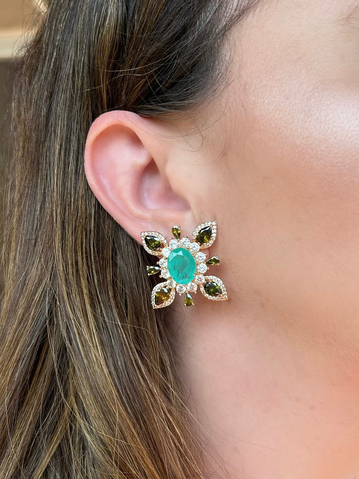 Brinco Luxo Turmalina e Peridoto