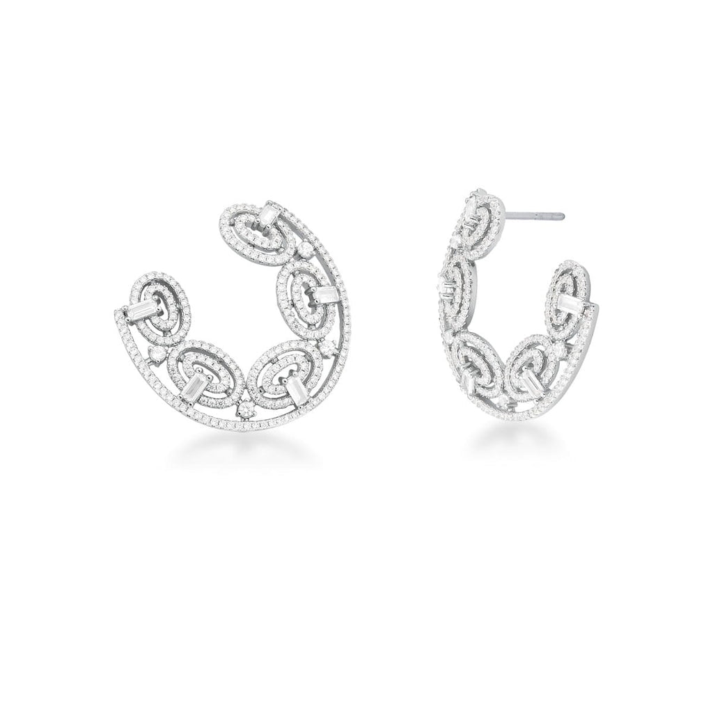 Brinco Argola Frontal Circulos Rodio Branco