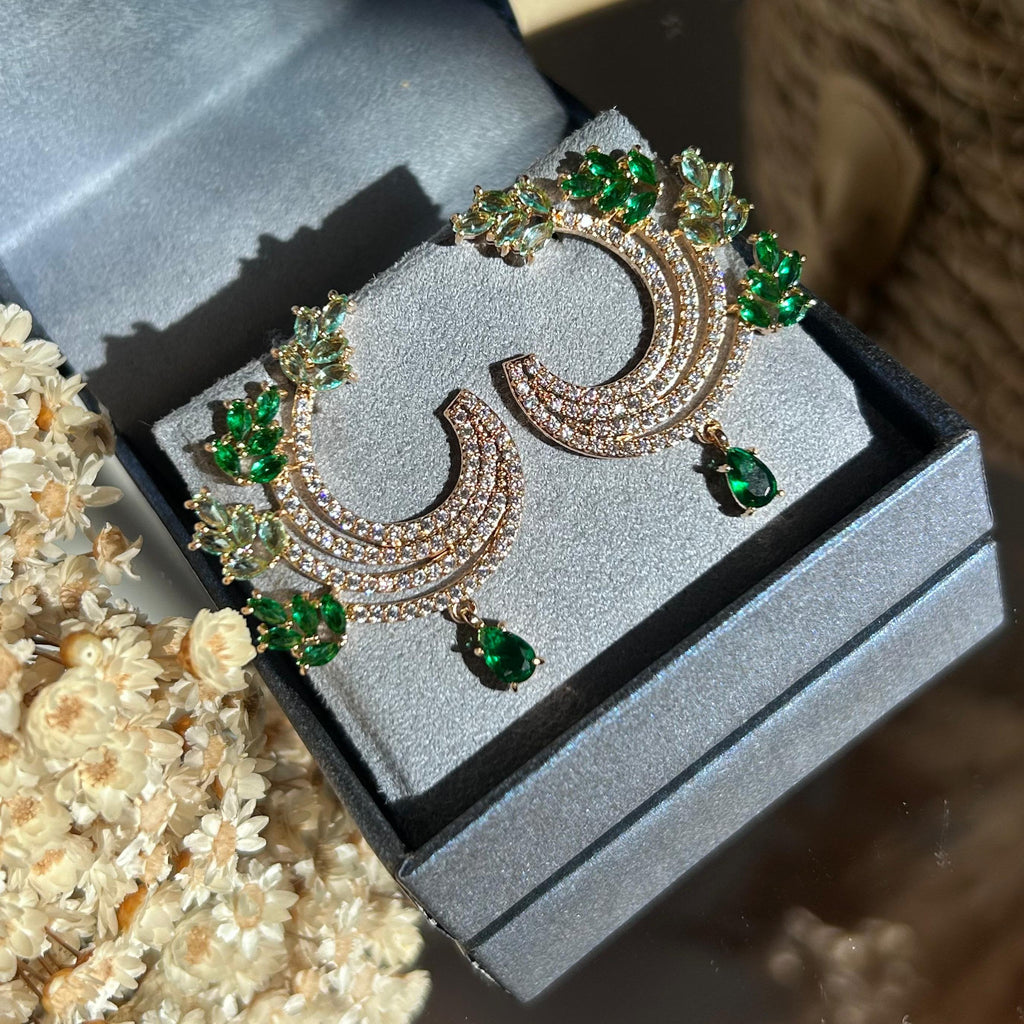 Brinco Argola Frontal Folhas Verde Esmeralda