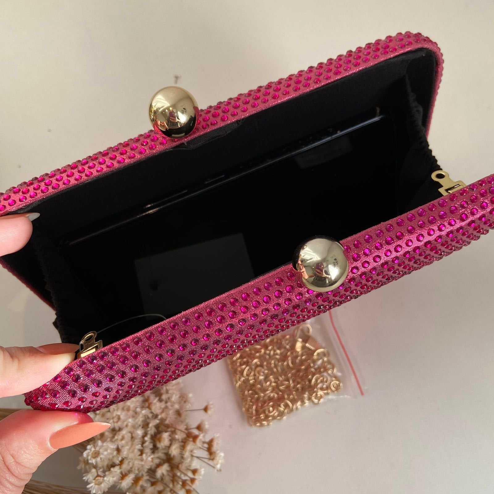 Clutch Cristais Retangular Pink