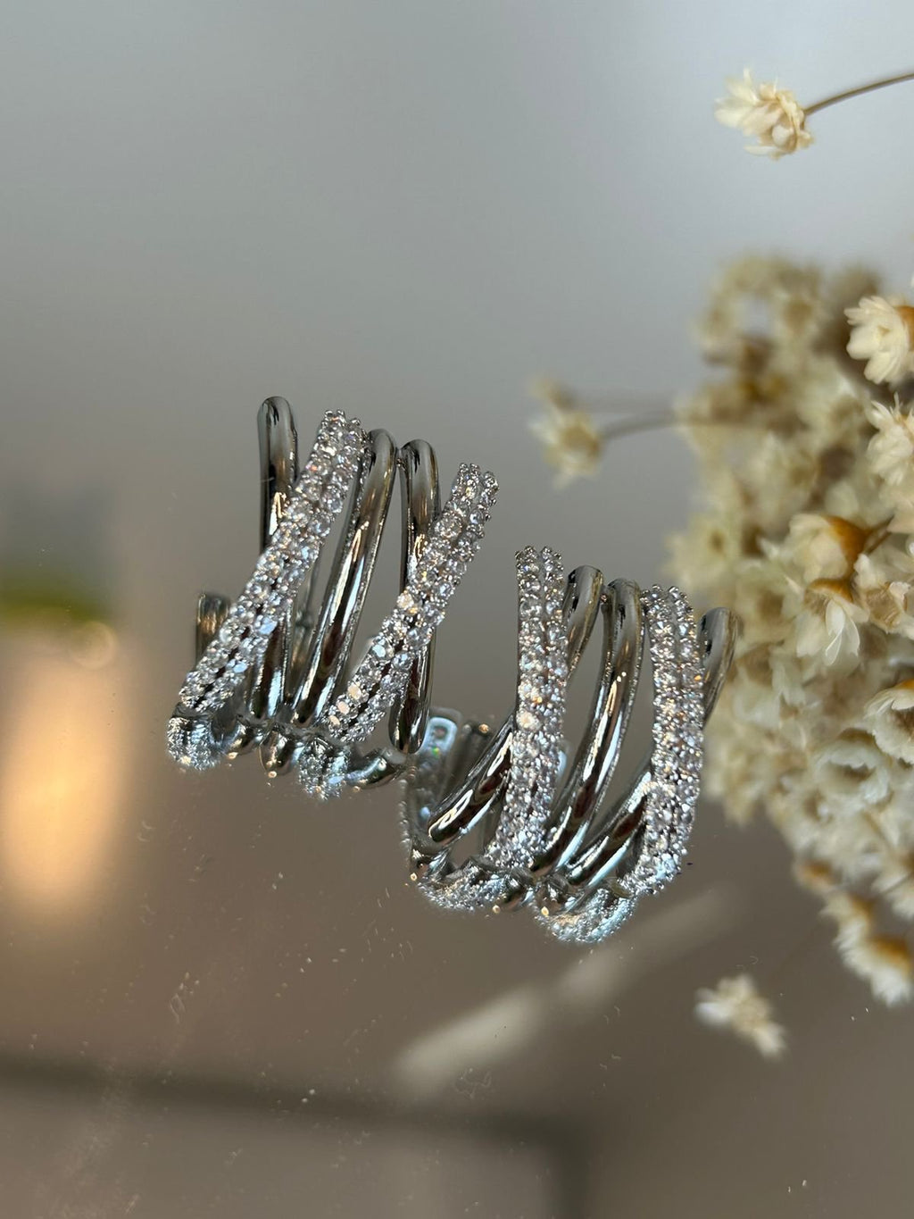 Brinco Meia Argola Ródio Branco