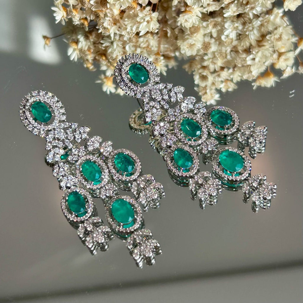 Brinco Luxo Fusion Verde Esmeralda Prateado