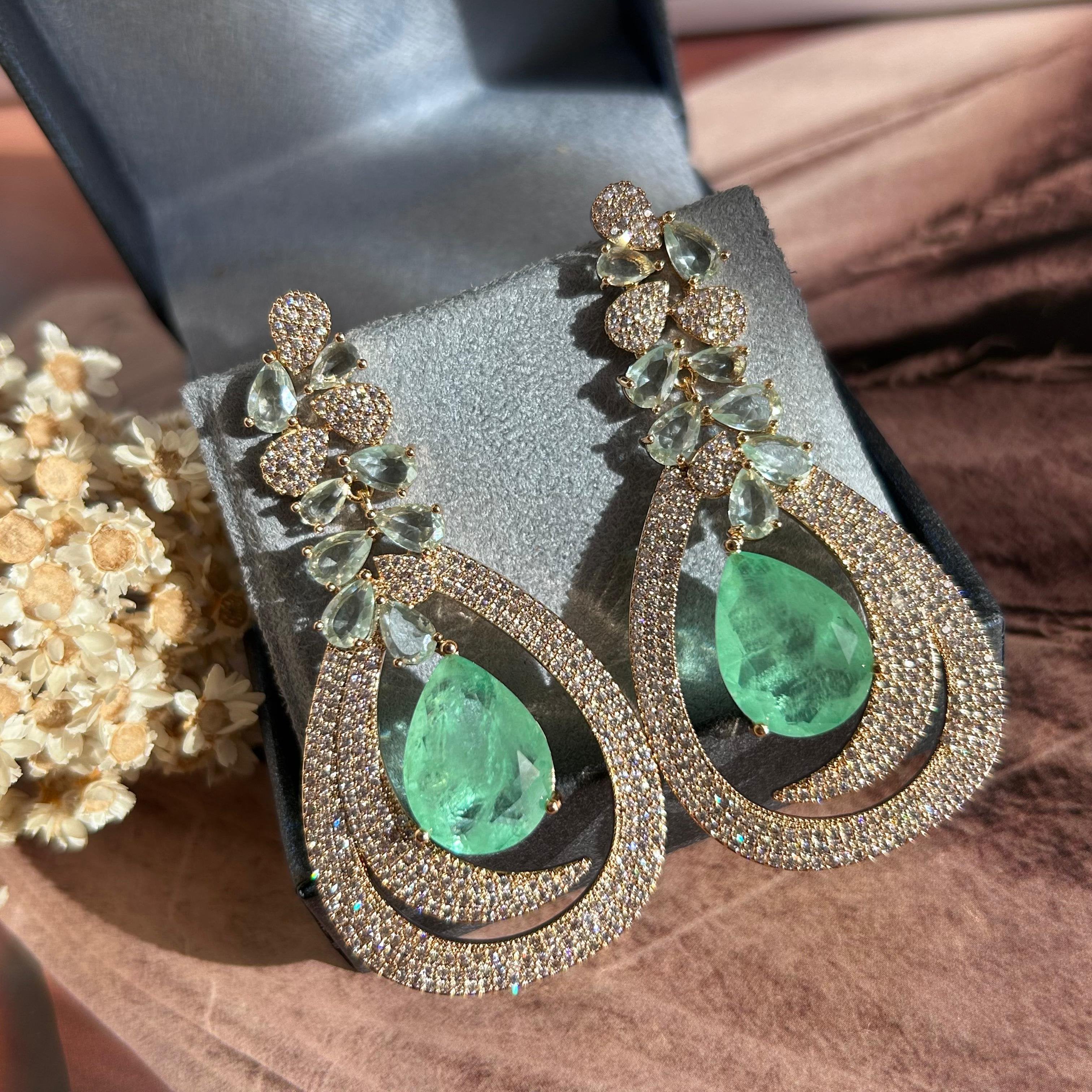 Brinco Luxo Gota Turmalina Verde