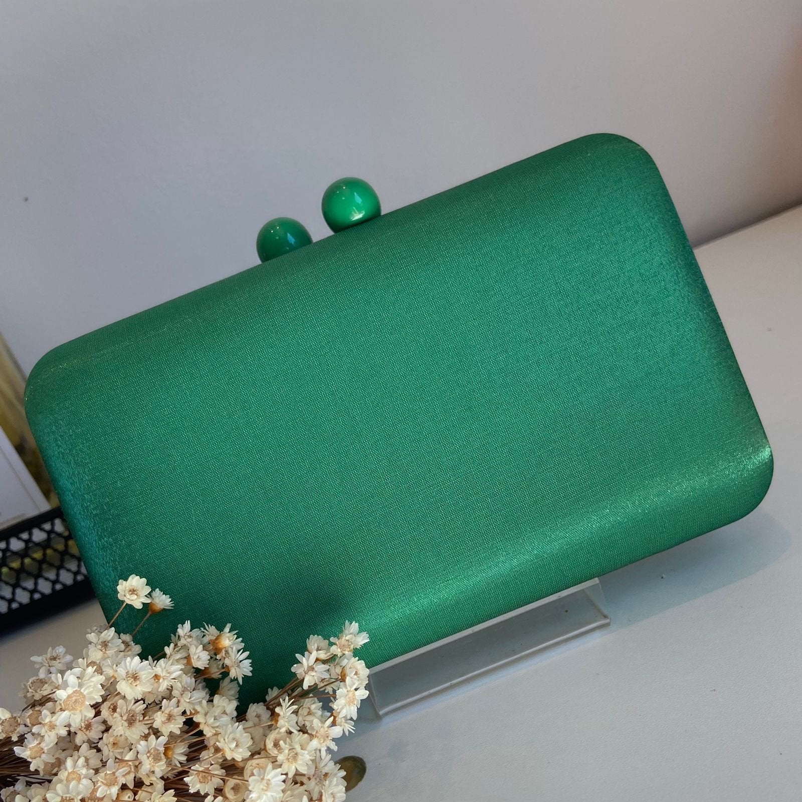 Clutch Retangular Acetinada Lisa Verde Esmeralda