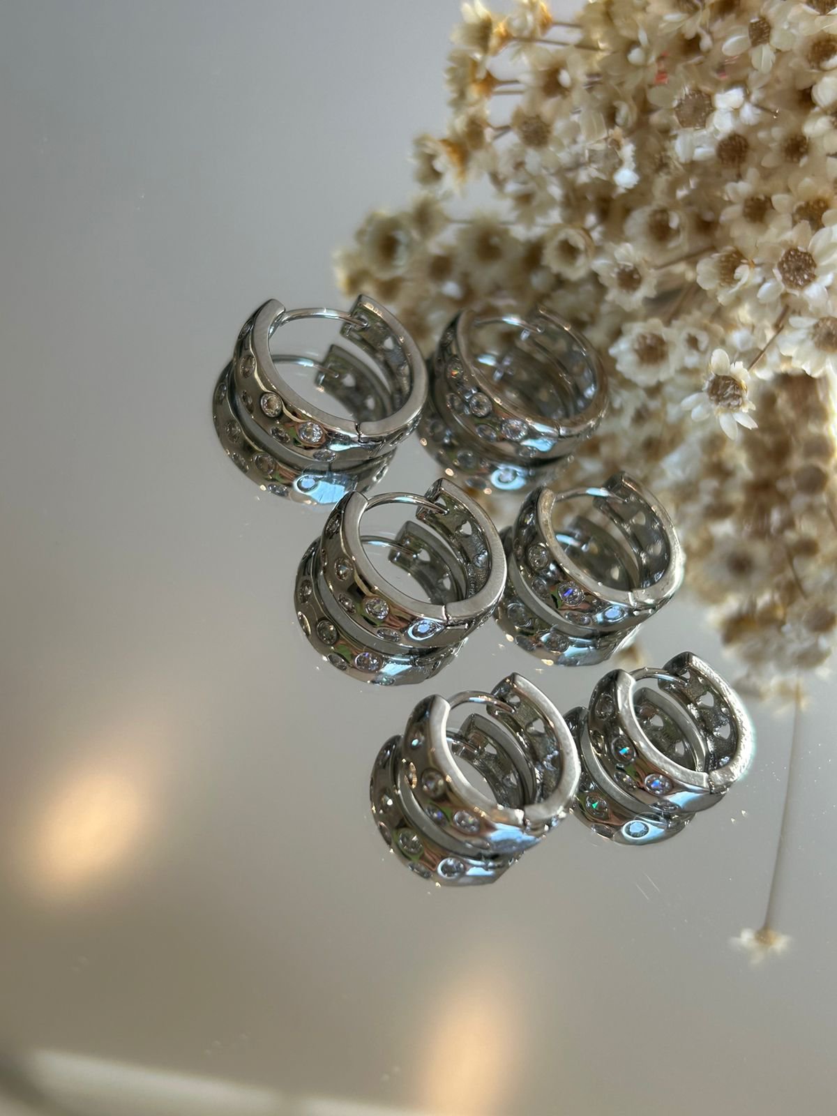 Trio de Argolas Zircônia Cristal Ródio Branco