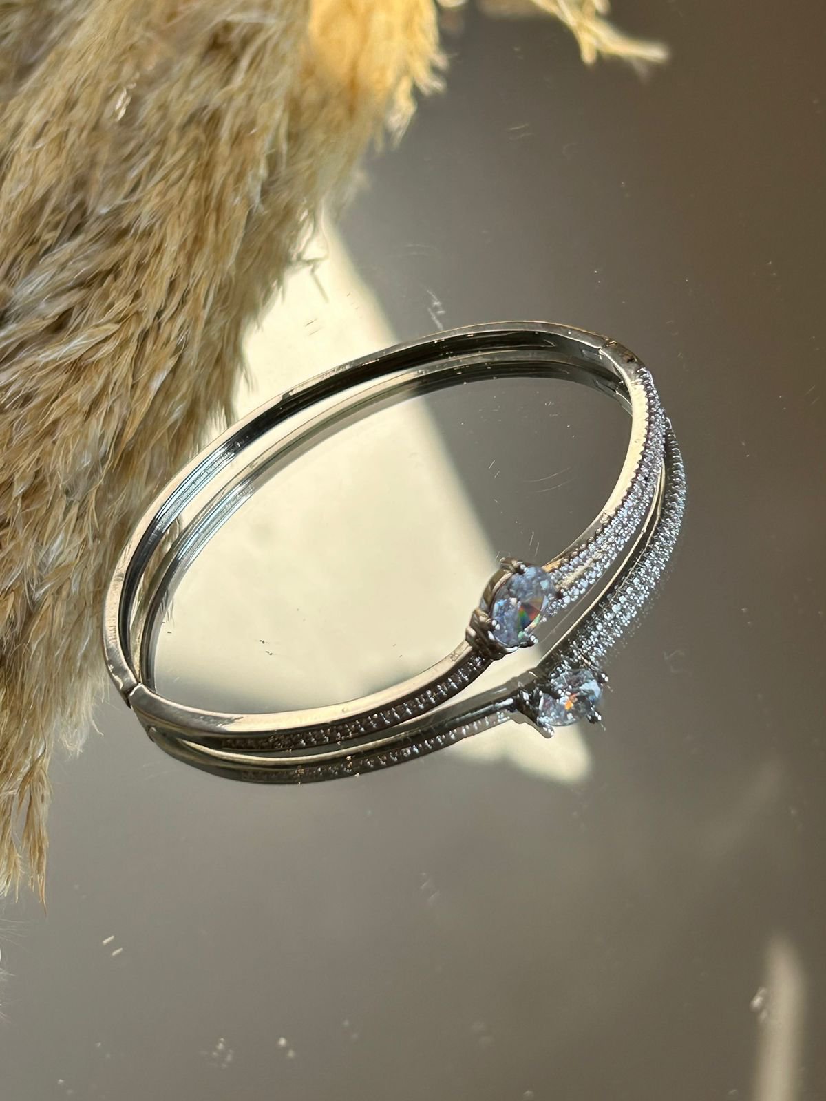 Bracelete Ródio Branco Zircônia Cristal Fecho Click